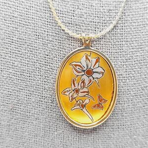 Vintage Reed & Barton Damascene July Larkspur Pendant Necklace Birth Flower